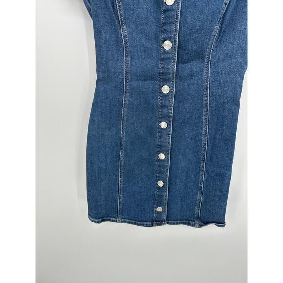 Zara Womens Denim Button Front Dress Size S Mini Short Sleeve Preppy Fall - Picture 5 of 8